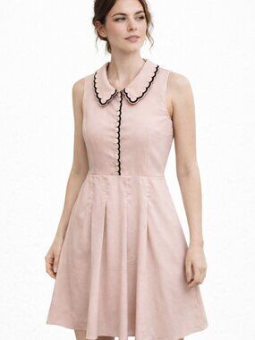 Miss Patina London Blush Pink Peter Pan Collar Pleated Dress UK 10 US 6 Vintage